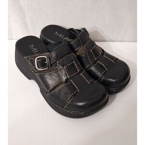 Vintage MIA Yale Black Leather Clogs Mules Shoes Women's 7.5M Platform Boho Y2K